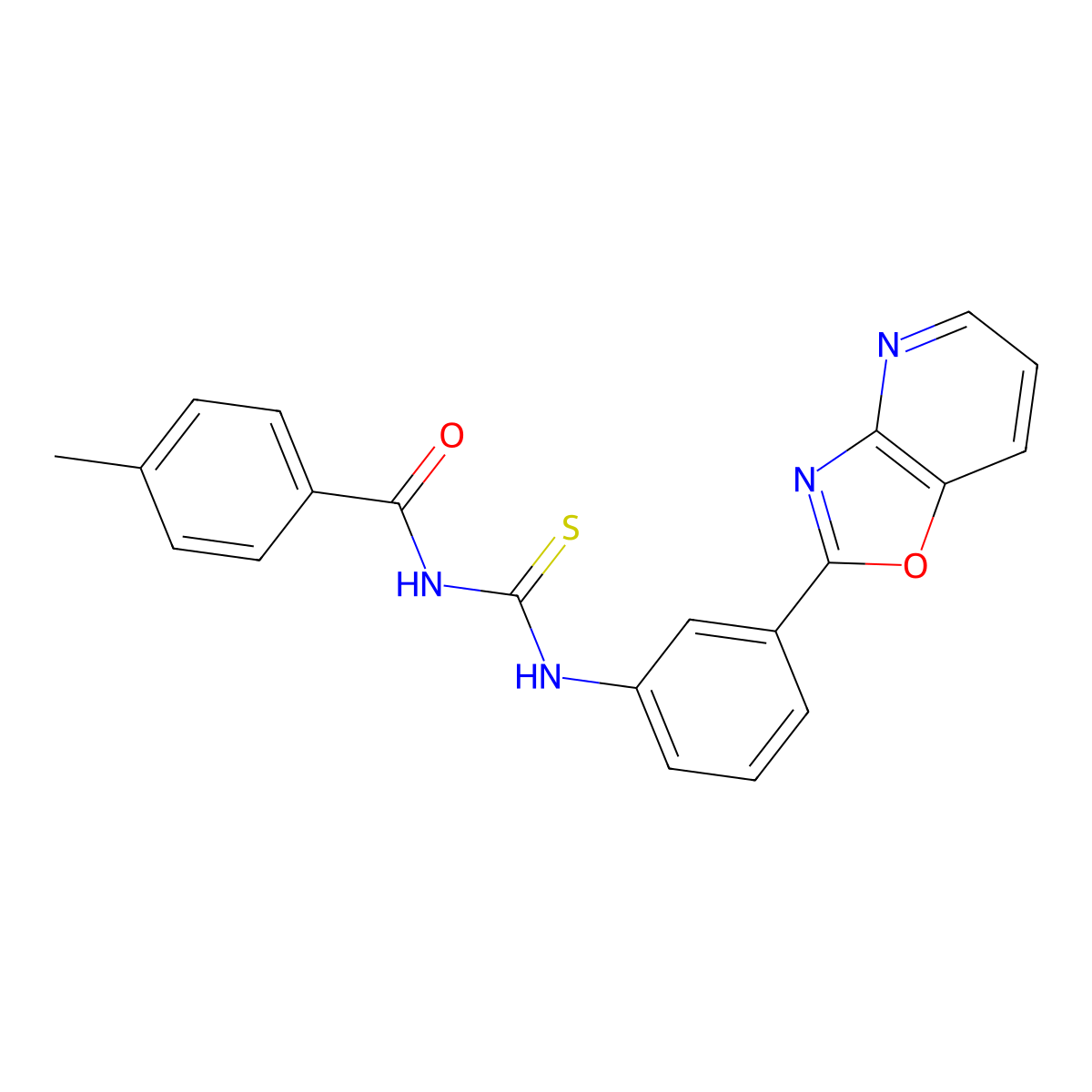 4-methyl-N-[[3-([1,3]oxazolo[4,5-b]pyridin-2-yl)phenyl]carbamothioyl]benzamide molecular structure, CAS 6395-08-0
