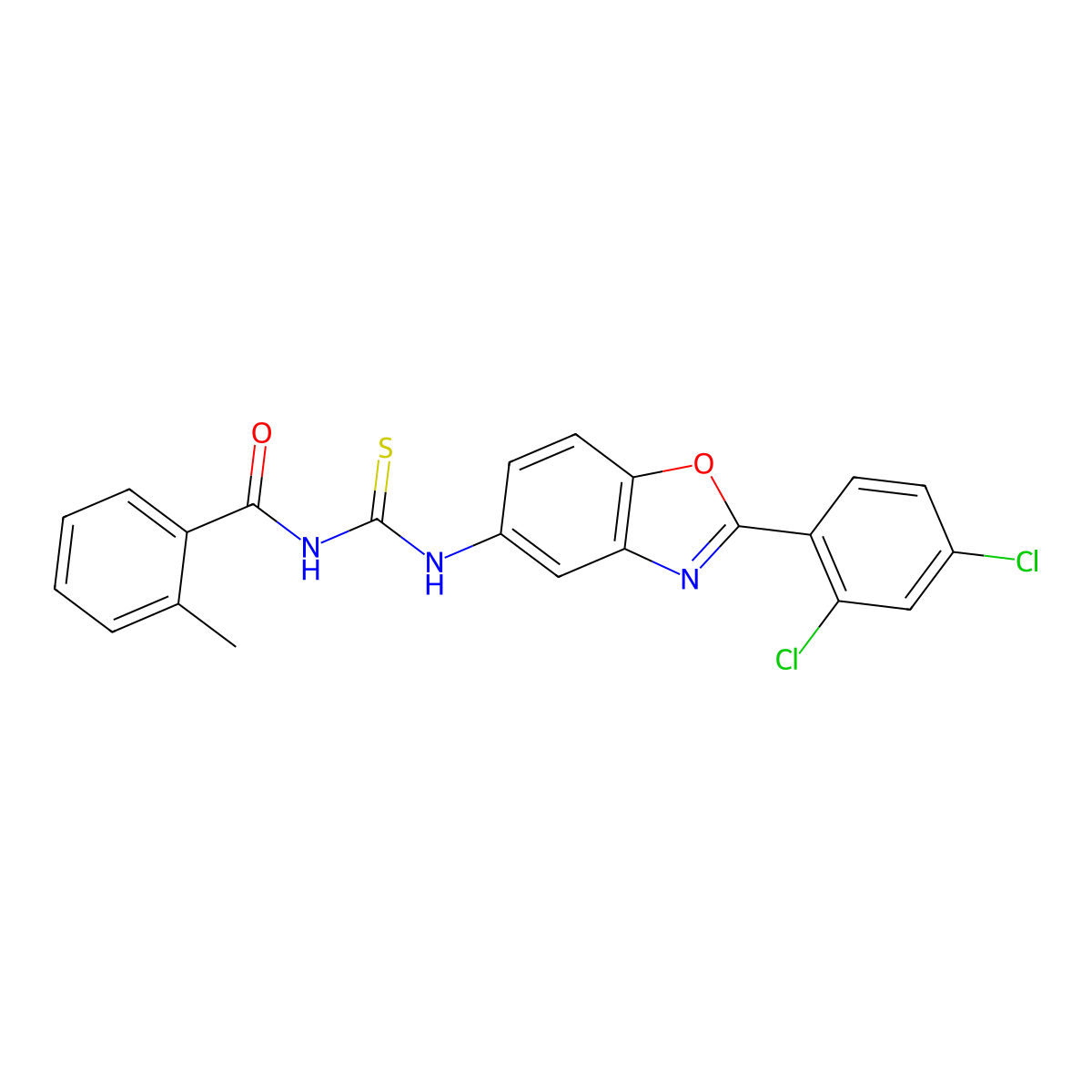 N-{[2-(2,4-dichlorophenyl)-1,3-benzoxazol-5-yl]carbamothioyl}-2-methylbenzamide molecular structure, CAS 6395-31-9