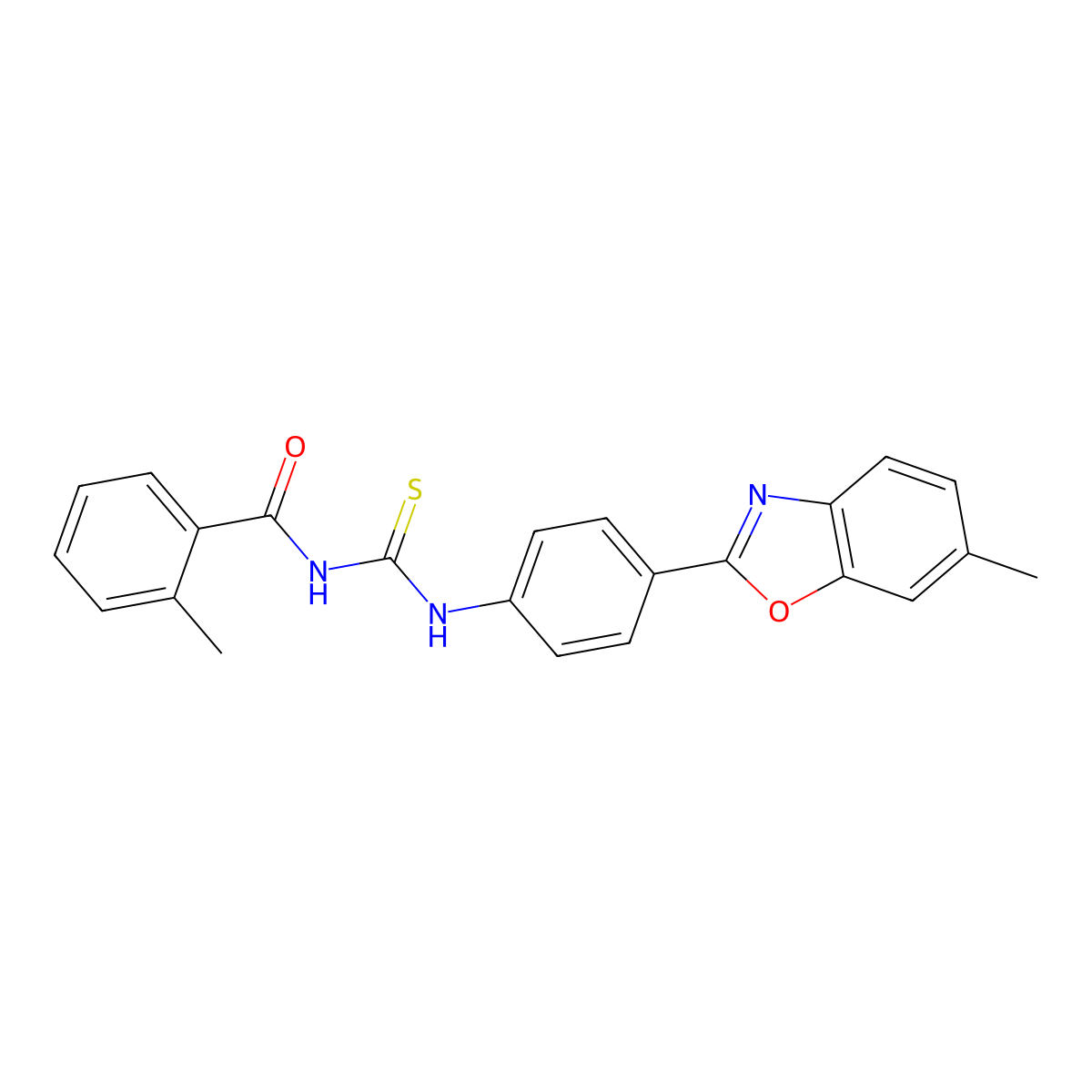 2-methyl-N-{[4-(6-methyl-1,3-benzoxazol-2-yl)phenyl]carbamothioyl}benzamide molecular structure, CAS 6395-89-7
