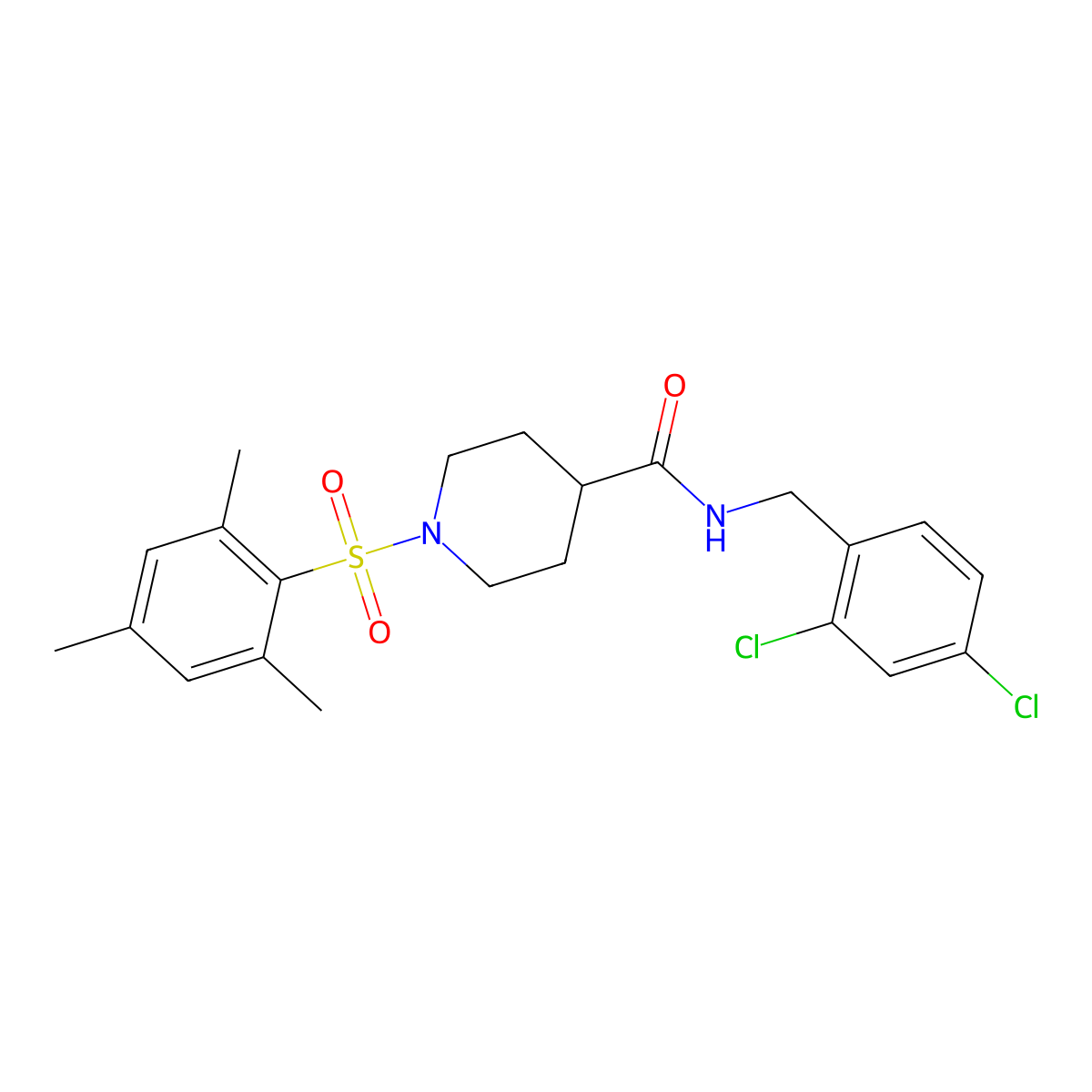 N-(2,4-dichlorobenzyl)-1-(mesitylsulfonyl)-4-piperidinecarboxamide molecular structure, CAS 639500-61-1