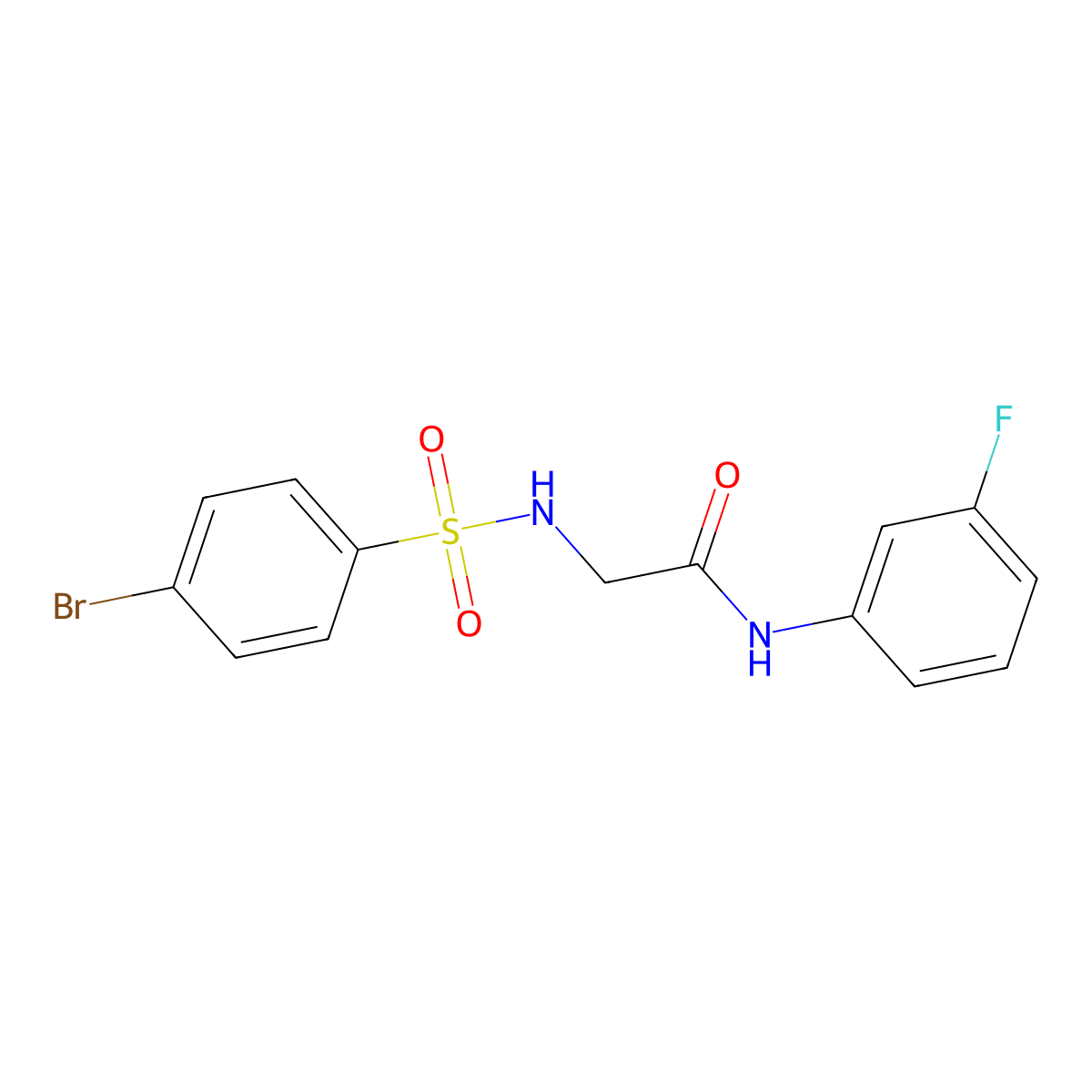 2-[(4-bromophenyl)sulfonylamino]-N-(3-fluorophenyl)acetamide molecular structure, CAS 639502-67-3