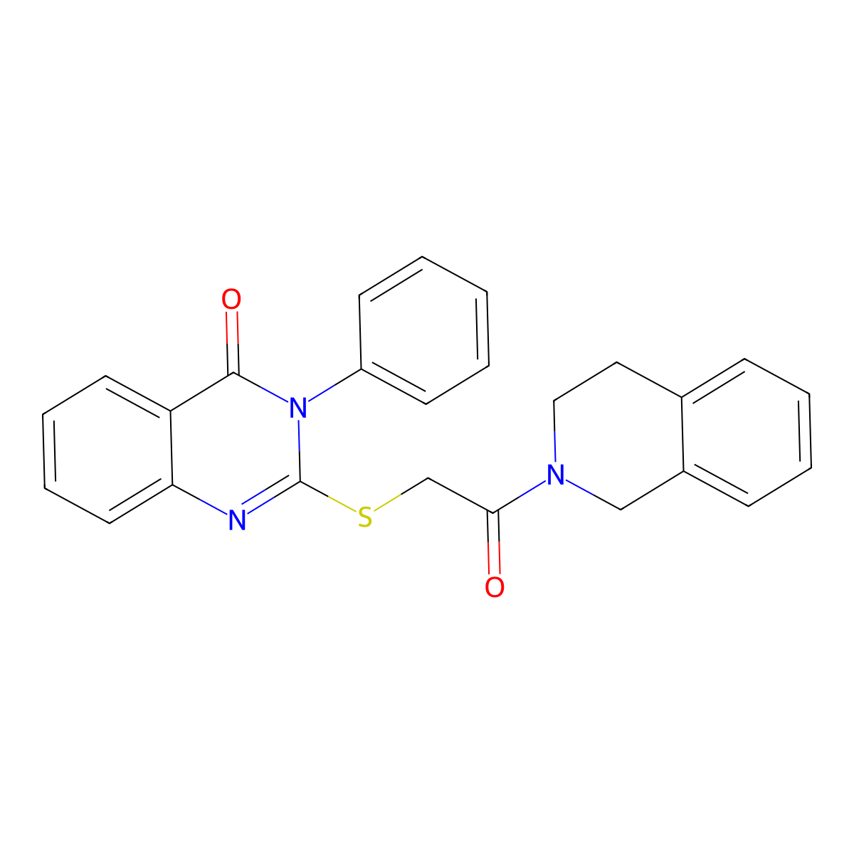 2-[[2-(3,4-dihydro-1H-isoquinolin-2-yl)-2-oxoethyl]thio]-3-phenyl-4-quinazolinone molecular structure, CAS 639503-87-0