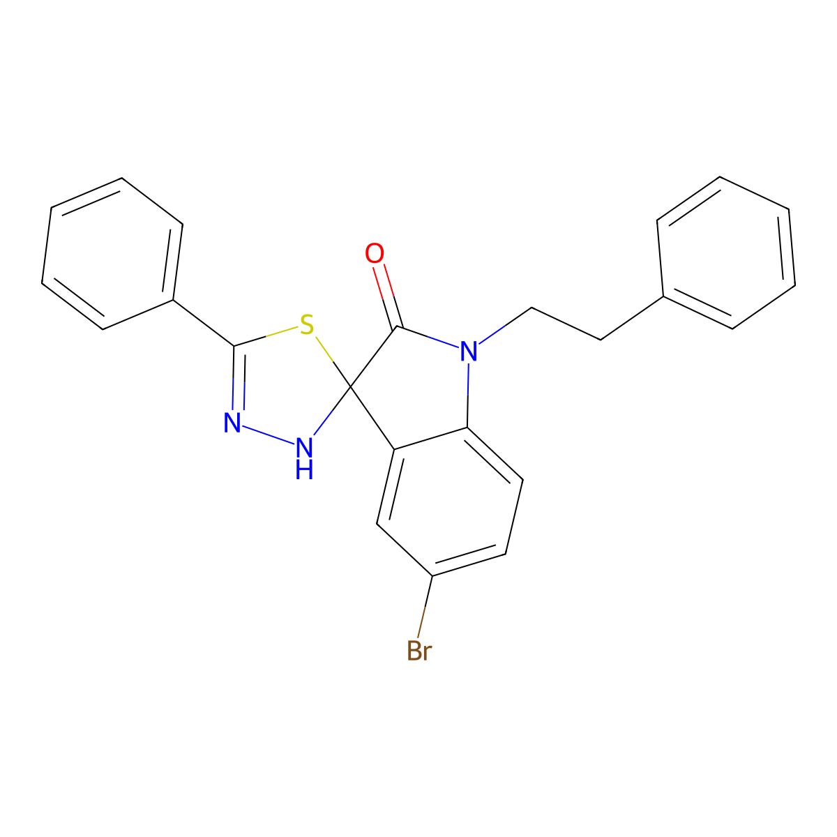5-Bromo-5'-phenyl-1-(2-phenylethyl)-spiro[3H-indole-3,2'(3'H)-[1,3,4]thiadiazol]-2(1H)-one molecular structure, CAS 639507-03-2