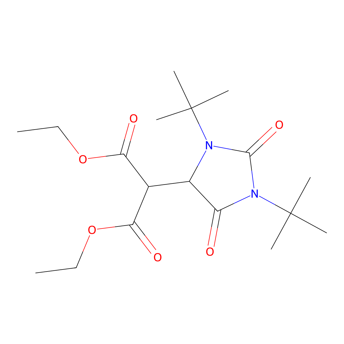 Diethyl 2-(1,3-di-tert-butyl-2,5-dioxoimidazolidin-4-yl)malonate molecular structure, CAS 639517-75-2