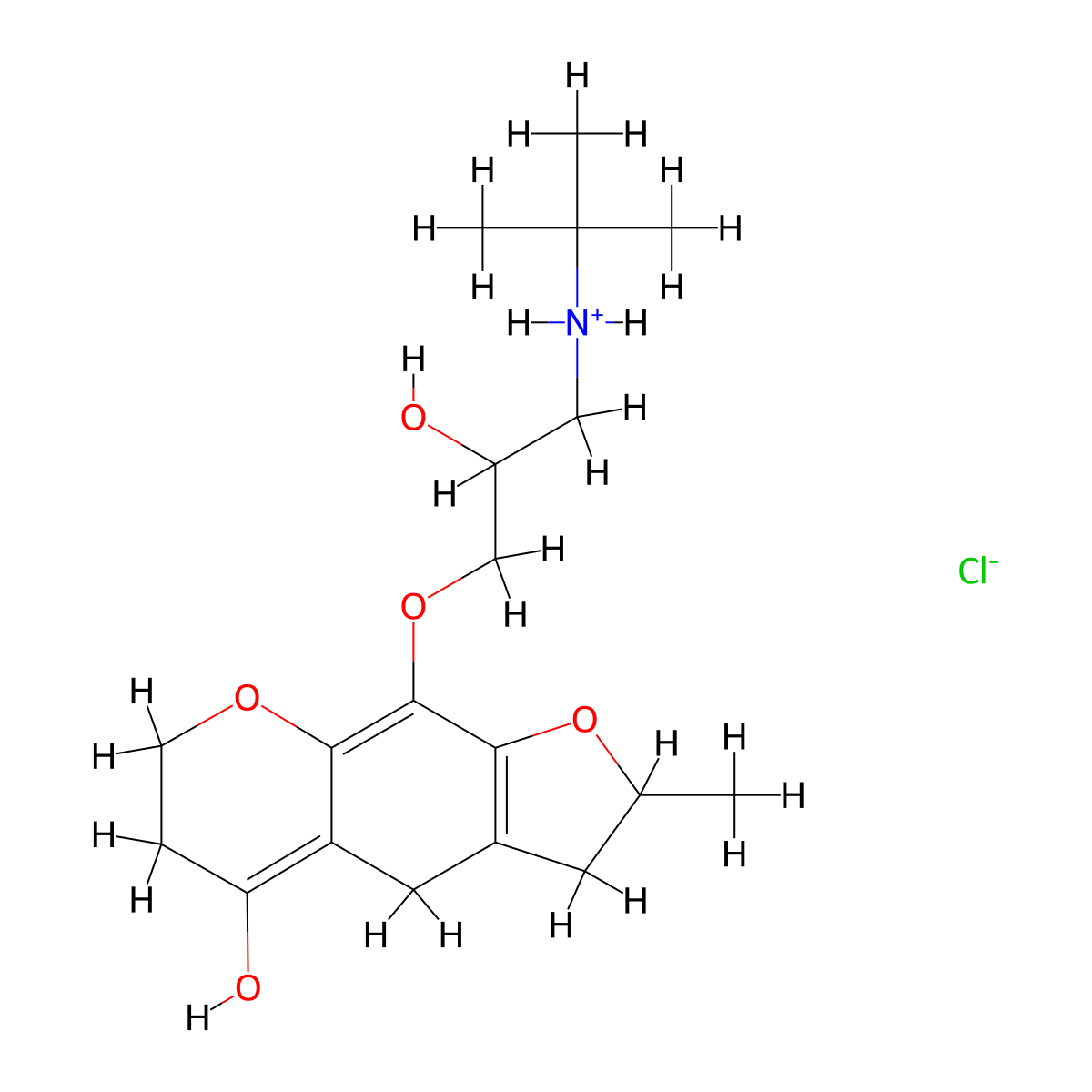 5H-Furo(3,2-g)(1)benzopyran, 2,3,6,7-tetrahydro-9-(3-(tert-butylamino)-2-hydroxypropoxy)-4-hydroxy-7-methyl-, hydrochloride molecular structure, CAS 63956-96-7