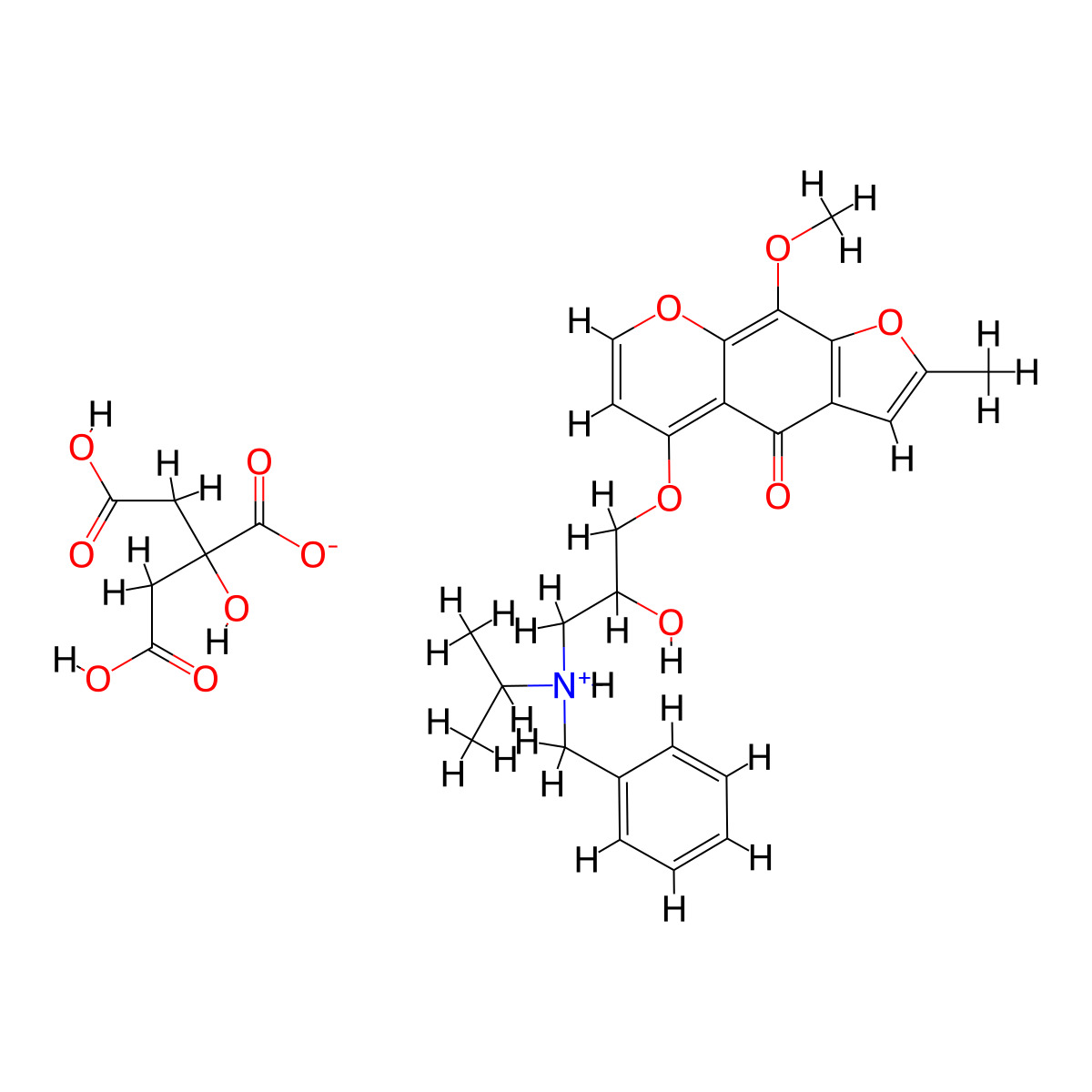 5H-Furo(3,2-g)(1)benzopyran-5-one, 4-(3-(benzylisopropylamino)-2-hydroxypropoxy)-9-methoxy-7-methyl-, citrate molecular structure, CAS 63956-98-9