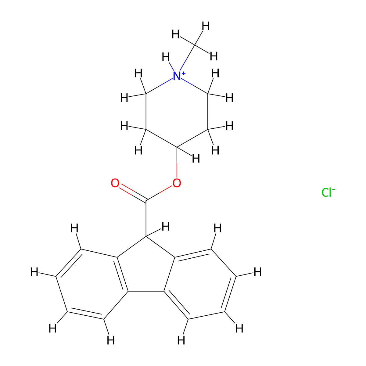 1-Methylpiperidin-4-yl 9H-fluorene-9-carboxylate--hydrogen chloride (1/1) molecular structure, CAS 63957-02-8