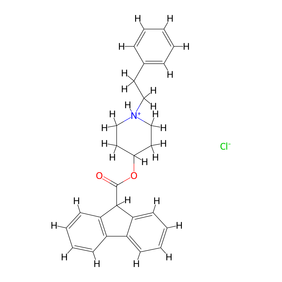 1-(2-Phenylethyl)piperidin-4-yl 9H-fluorene-9-carboxylate--hydrogen chloride (1/1) molecular structure, CAS 63957-03-9