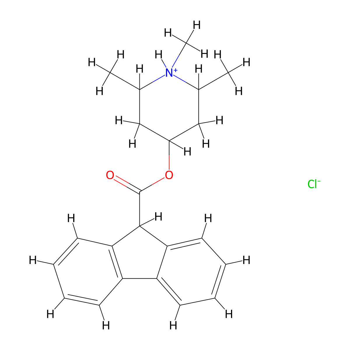 1,2,6-Trimethylpiperidin-4-yl 9H-fluorene-9-carboxylate--hydrogen chloride (1/1) molecular structure, CAS 63957-04-0