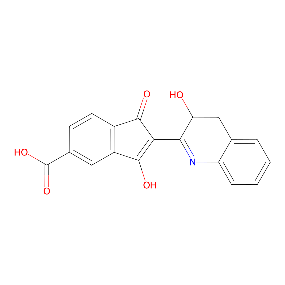 1H-Indene-5-carboxylic acid, 2,3-dihydro-2-(3-hydroxy-2(1H)-quinolinylidene)-1,3-dioxo- molecular structure, CAS 6396-90-3
