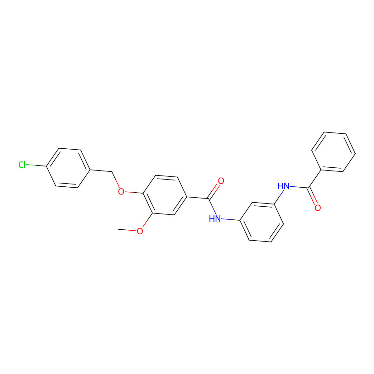 N-(3-benzamidophenyl)-4-[(4-chlorophenyl)methoxy]-3-methoxybenzamide molecular structure, CAS 6397-27-9