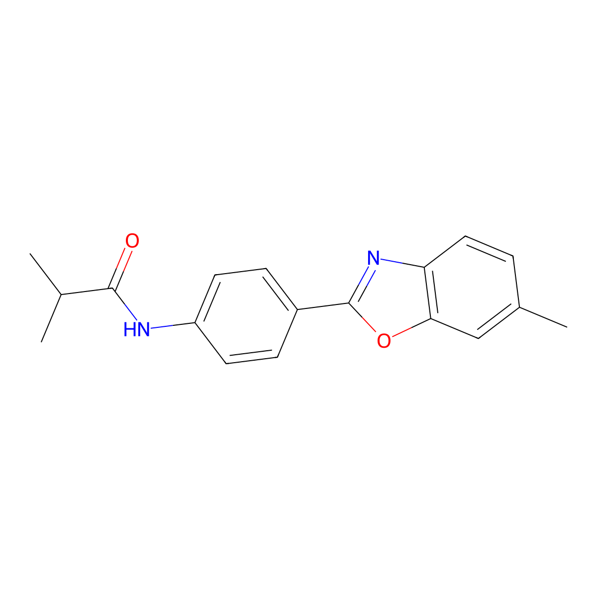 2-methyl-N-[4-(6-methyl-1,3-benzoxazol-2-yl)phenyl]propanamide molecular structure, CAS 6397-29-1