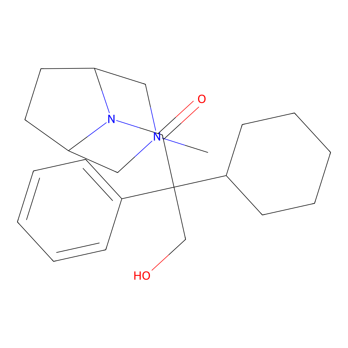 3,8-Diazabicyclo(3.2.1)octane, 8-((2'-cyclohexyl-3'-hydroxy-2'-phenyl)propionyl)-3-methyl-, (+,-)- molecular structure, CAS 63977-95-7