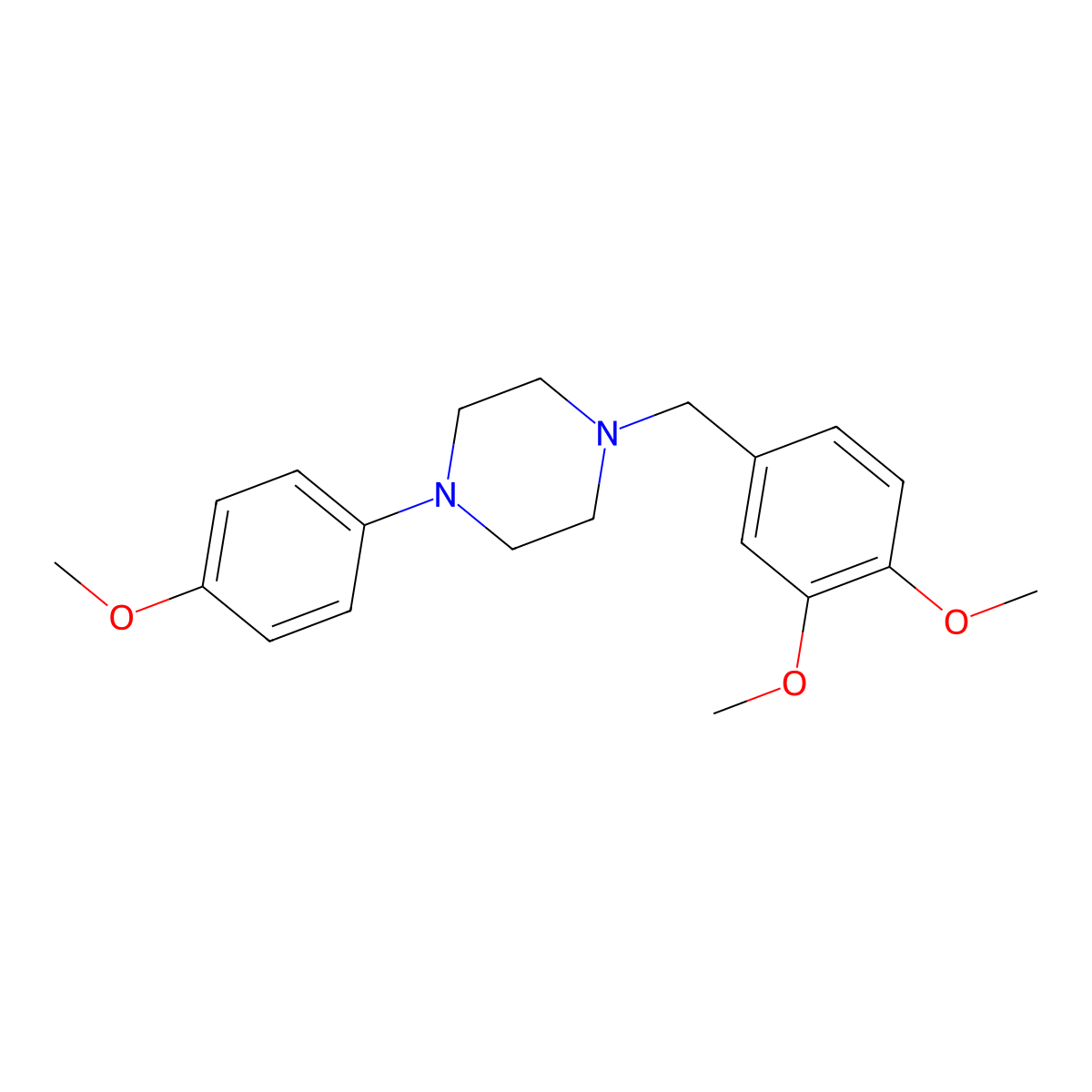 Piperazine, 1-(3,4-dimethoxybenzyl)-4-(4-methoxyphenyl)- molecular structure, CAS 63978-35-8