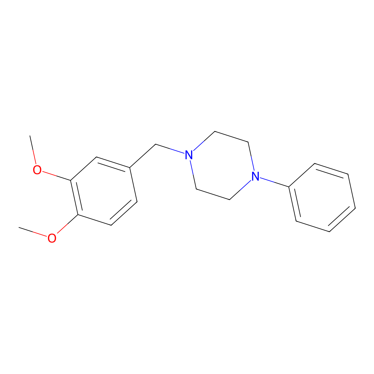 Piperazine, 1-(3,4-dimethoxybenzyl)-4-phenyl- molecular structure, CAS 63978-39-2