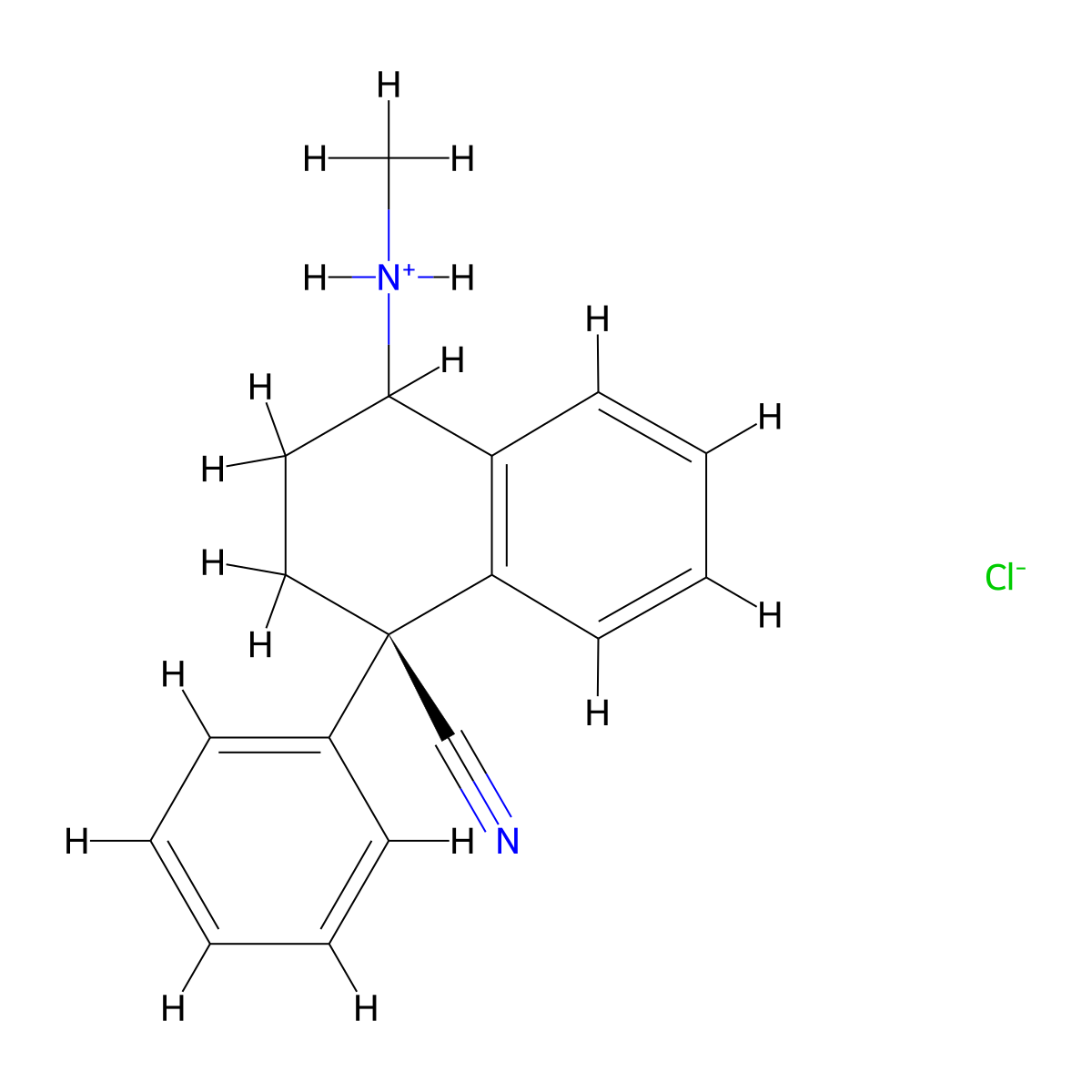 1-Naphthonitrile, 1,2,3,4-tetrahydro-4-methylamino-1-phenyl-, hydrochloride, (E)- molecular structure, CAS 63978-90-5