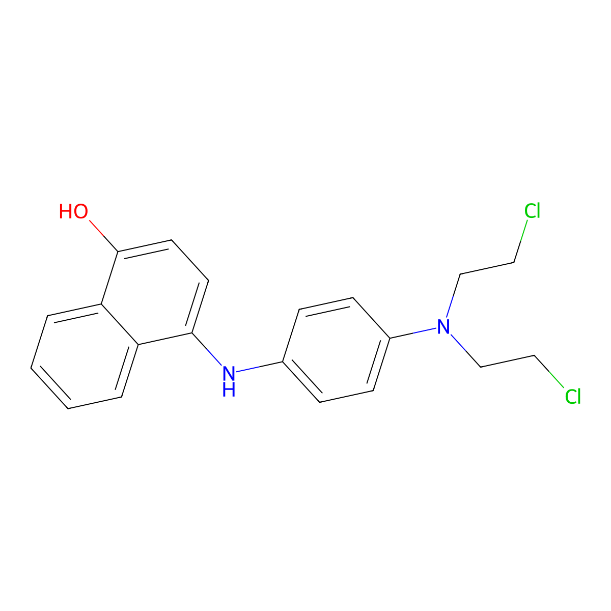 1-Naphthalenol, 4-((p-(bis(2-chloroethyl)amino)phenyl)amino)- molecular structure, CAS 63978-92-7