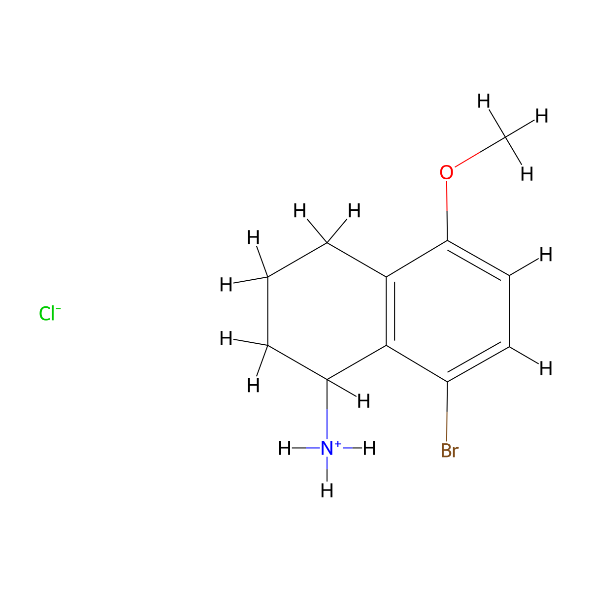 1-Naphthylamine, 1,2,3,4-tetrahydro-8-bromo-5-methoxy-, hydrochloride molecular structure, CAS 63978-99-4