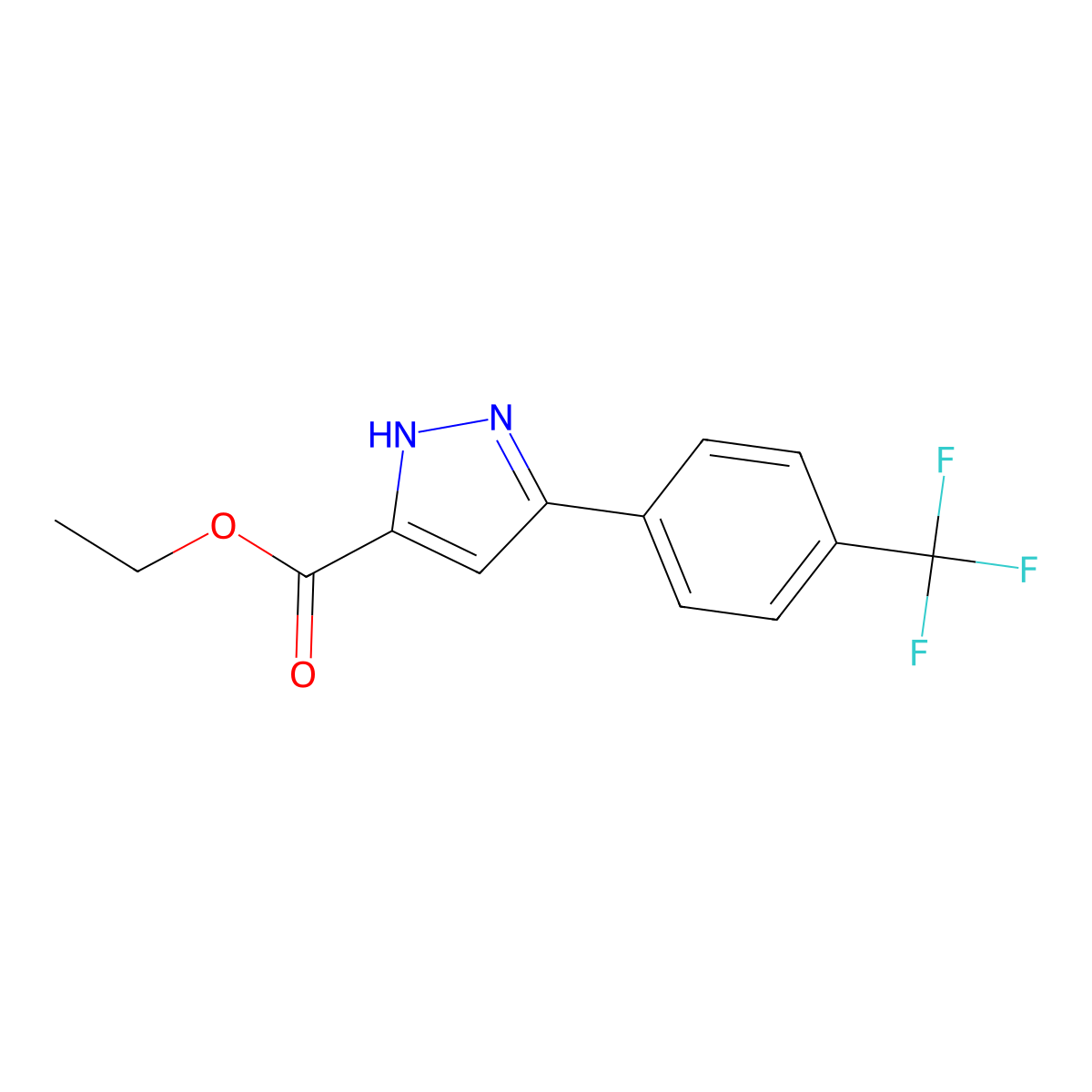 Ethyl 3-(4-(trifluoromethyl)phenyl)-1H-pyrazole-5-carboxylate molecular structure, CAS 639784-60-4