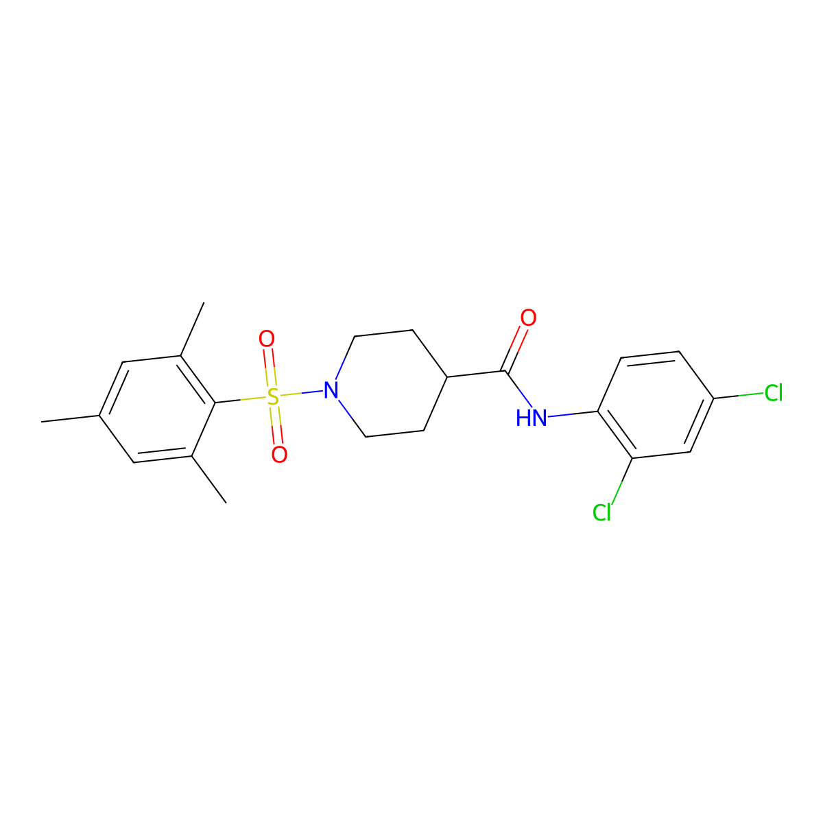 N-(2,4-dichlorophenyl)-1-(2,4,6-trimethylphenyl)sulfonylpiperidine-4-carboxamide molecular structure, CAS 639789-41-6