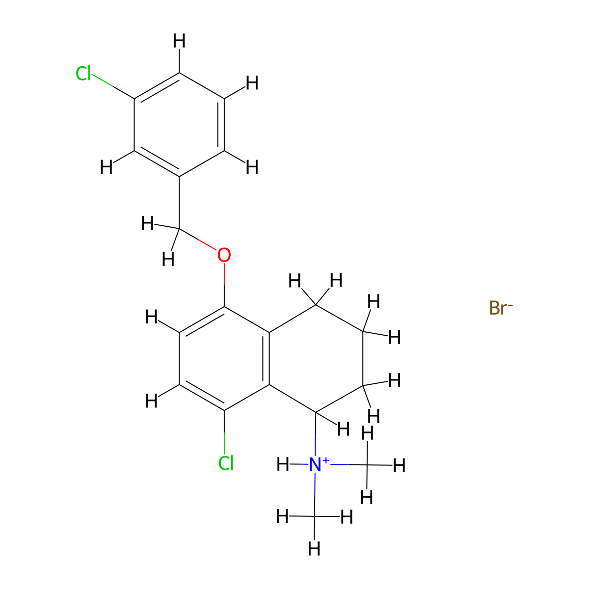 1-Naphthylamine, 1,2,3,4-tetrahydro-8-chloro-5-(3-chlorobenzyloxy)-N,N-dimethyl-, hydrobromide molecular structure, CAS 63979-03-3