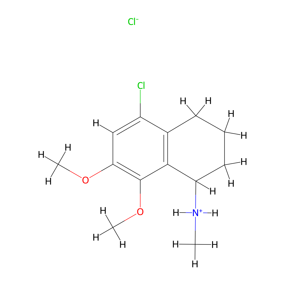 1-Naphthylamine, 1,2,3,4-tetrahydro-5-chloro-7,8-dimethoxy-N-methyl-, hydrochloride molecular structure, CAS 63979-05-5