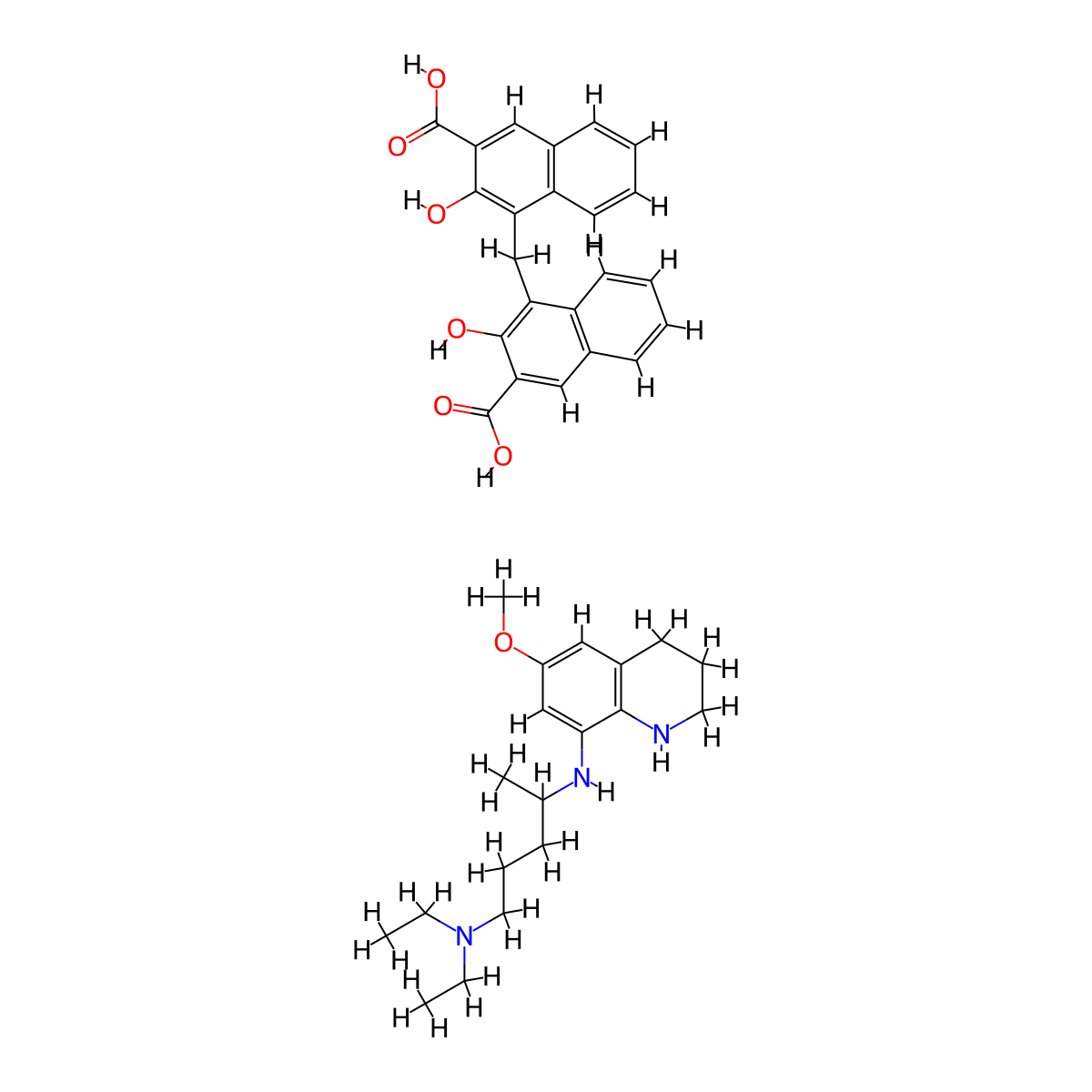 4,4'-Methylenebis(3-hydroxynaphthalene-2-carboxylic acid)--N~1~,N~1~-diethyl-N~4~-(6-methoxy-1,2,3,4-tetrahydroquinolin-8-yl)pentane-1,4-diamine (1/1) molecular structure, CAS 63979-16-8