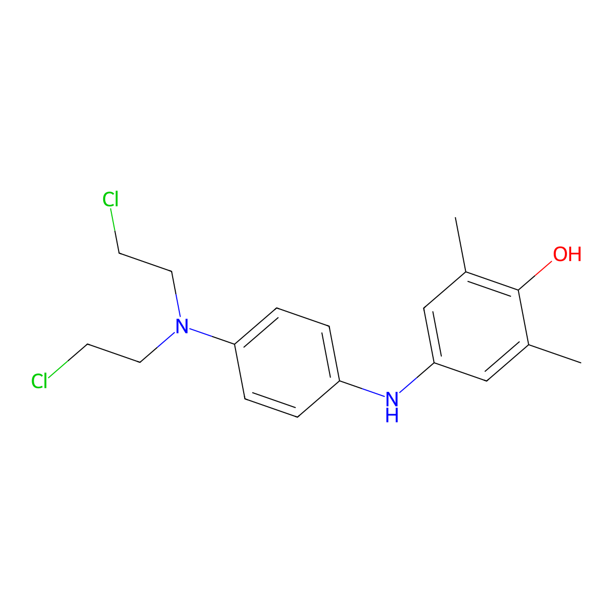 Diphenylamine, 4-(bis(2-chloroethyl)amino)-4-hydroxy-3,5-dimethyl- molecular structure, CAS 63979-56-6