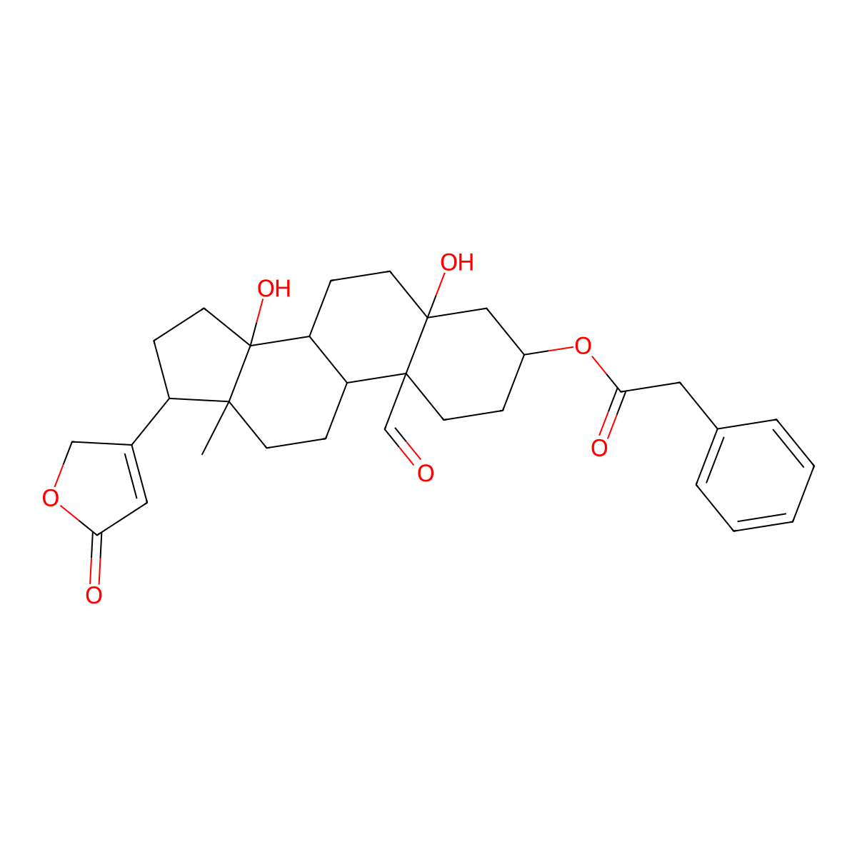 5-beta-Card-20(22)-enolide, 5,14-dihydroxy-19-oxo-3-beta-((phenylacetyl)oxy)-, (3beta,5-beta)- molecular structure, CAS 63979-71-5