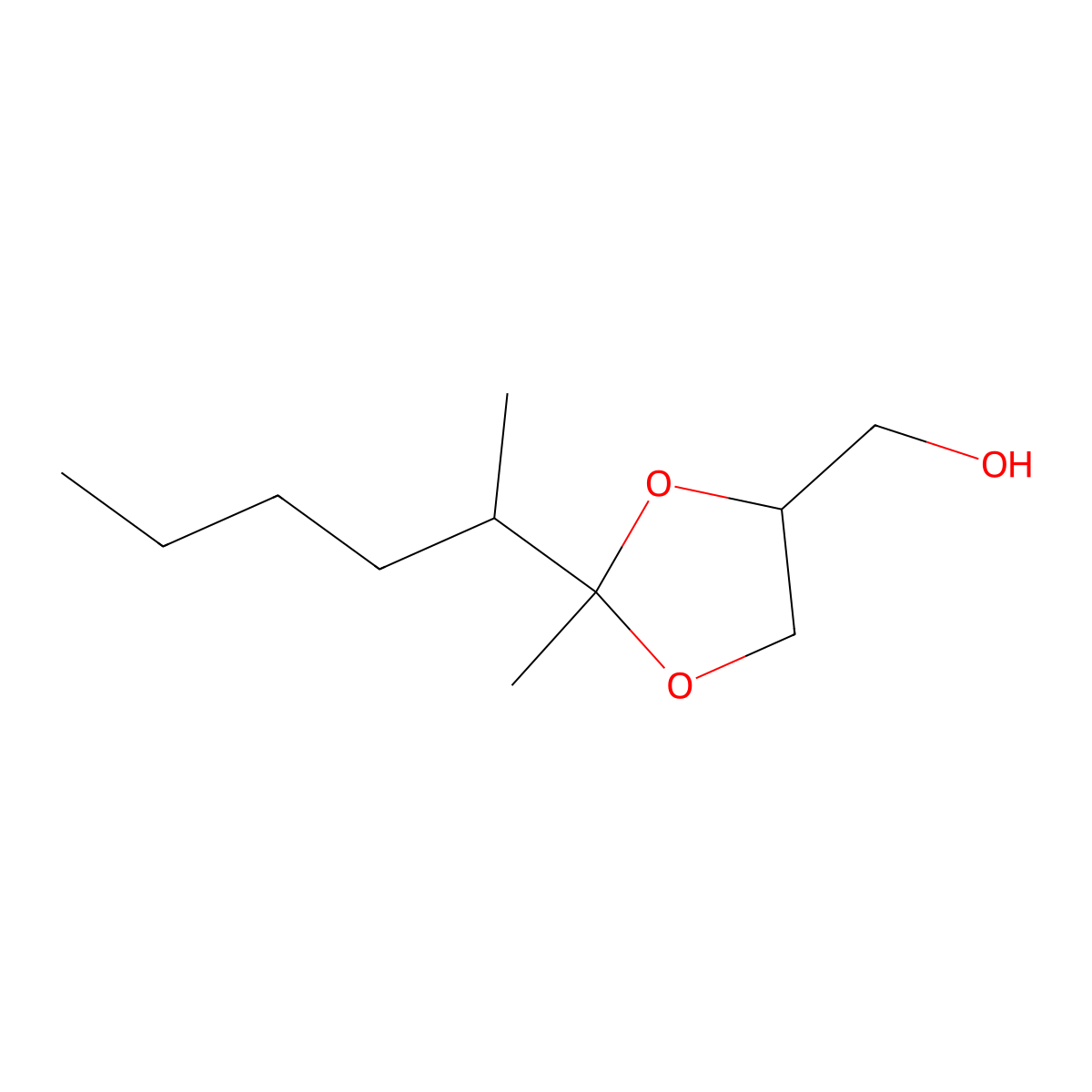1,3-Dioxolane-4-methanol, 2-methyl-2-(methylpentyl)- molecular structure, CAS 63980-38-1