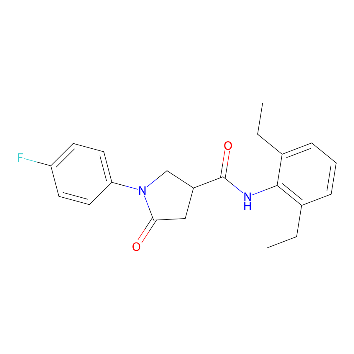 N-(2,6-diethylphenyl)-1-(4-fluorophenyl)-5-oxopyrrolidine-3-carboxamide molecular structure, CAS 639801-81-3