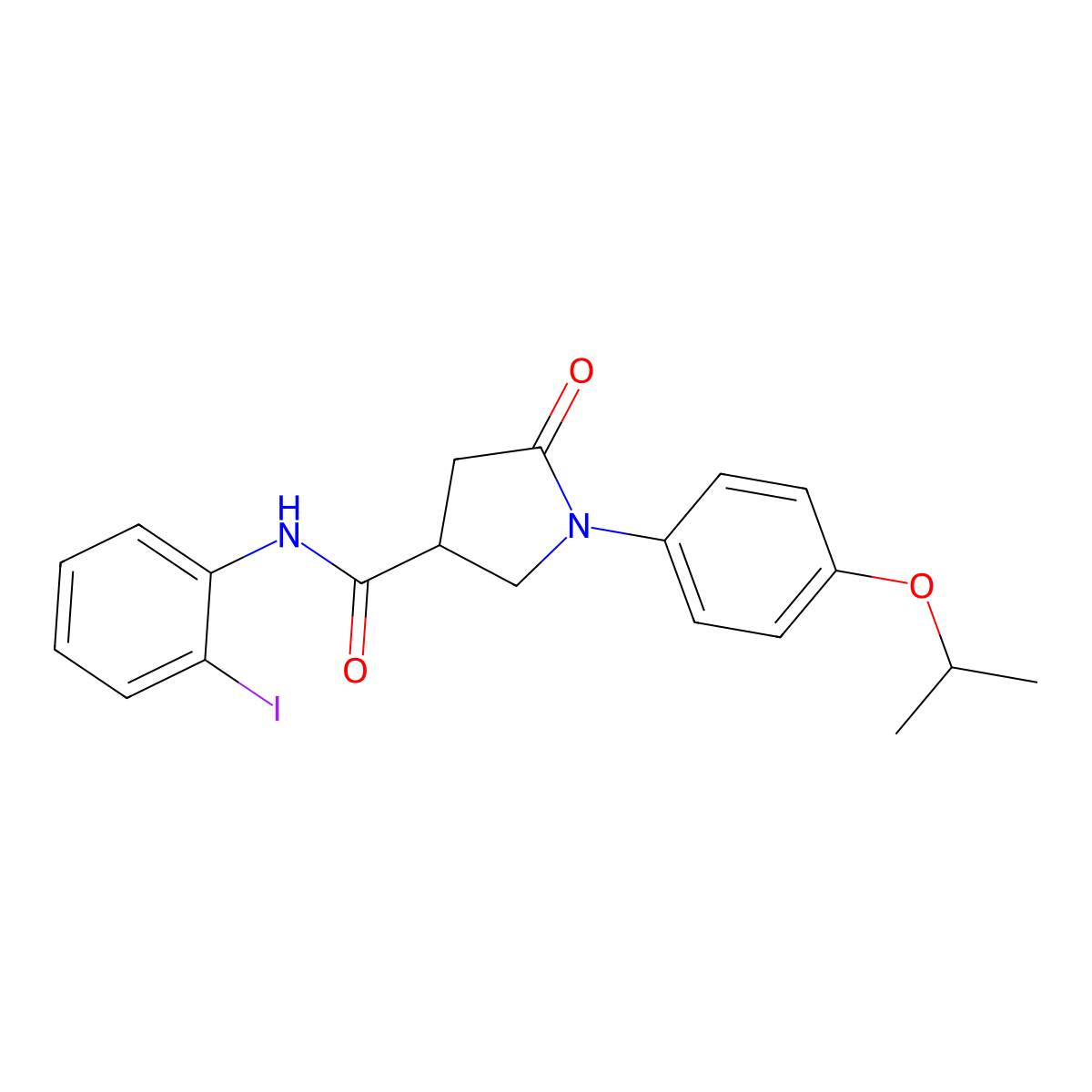 N-(2-iodophenyl)-5-oxo-1-(4-propan-2-yloxyphenyl)pyrrolidine-3-carboxamide molecular structure, CAS 639803-23-9