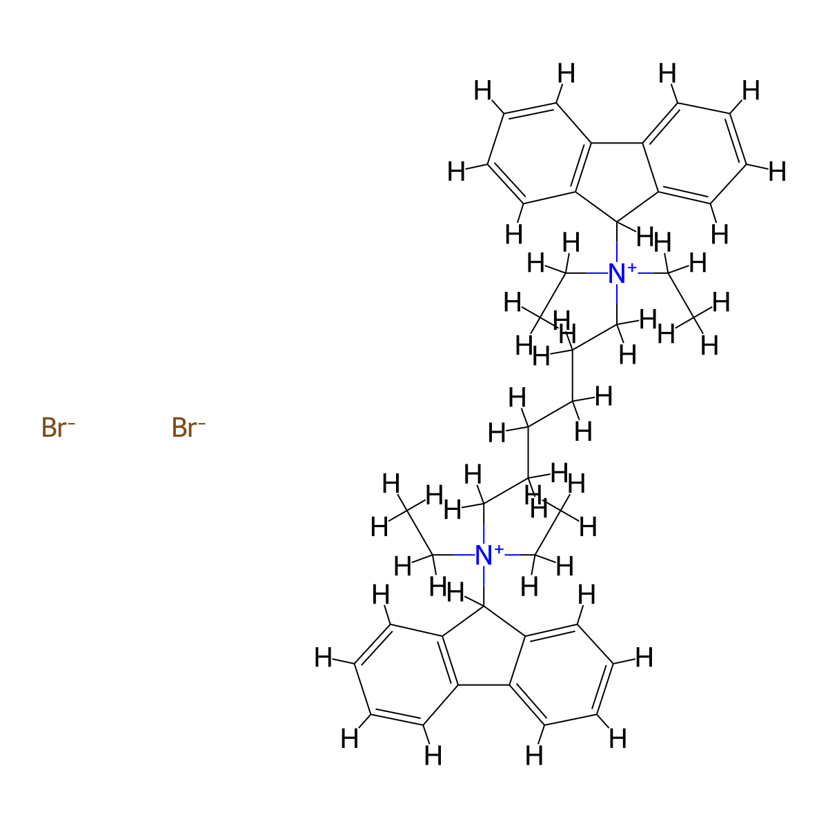 N~1~,N~1~,N~6~,N~6~-Tetraethyl-N~1~,N~6~-di(9H-fluoren-9-yl)hexane-1,6-bis(aminium) dibromide molecular structure, CAS 63982-09-2