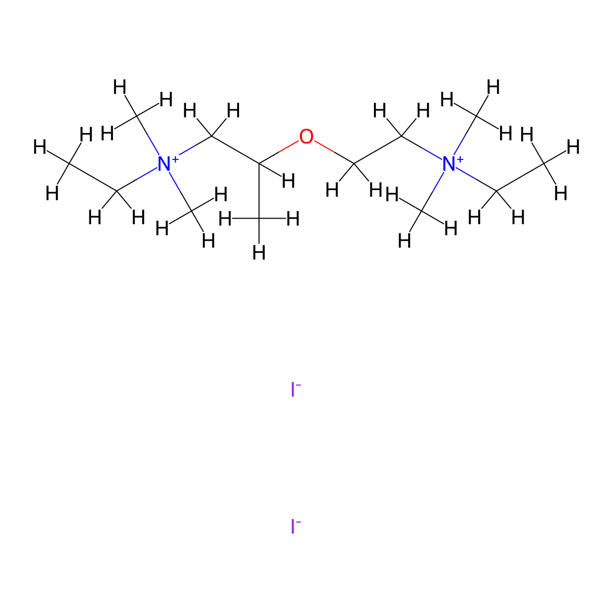 Ammonium, ((2-(2-(ethyldimethylammonio)ethoxy)-2-methyl)ethyl)ethyldimethyl-, diiodide molecular structure, CAS 63982-28-5