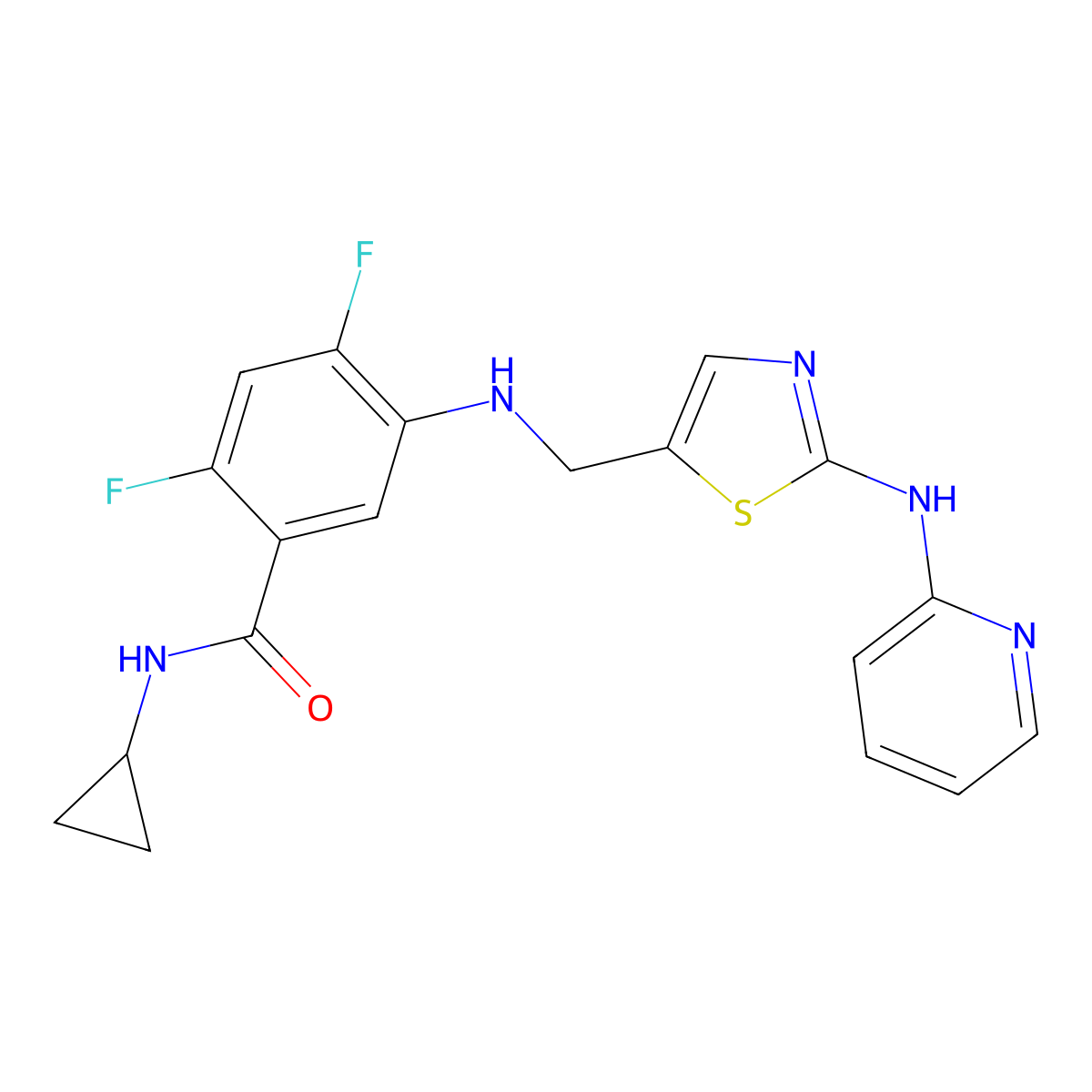 N-Cyclopropyl-2,4-difluoro-5-[[[2-(2-pyridinylamino)-5-thiazolyl]methyl]amino]benzamide molecular structure, CAS 639858-32-5