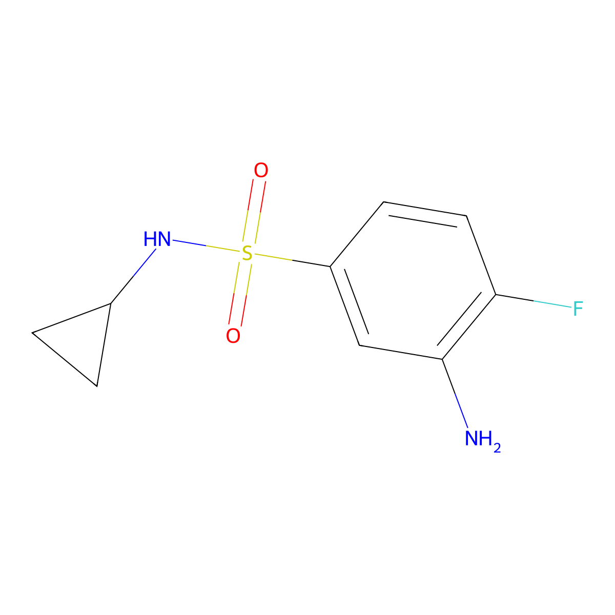 3-amino-N-cyclopropyl-4-fluorobenzene-1-sulfonamide molecular structure, CAS 639859-24-8