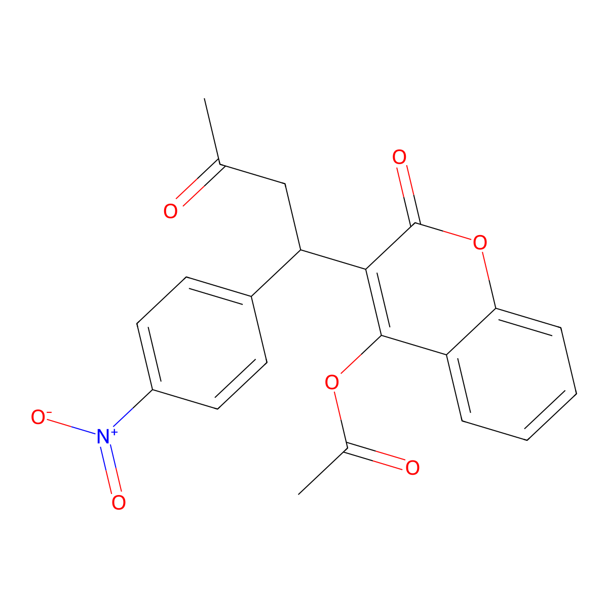 2H-1-Benzopyran-2-one, 4-(acetyloxy)-3-(1-(4-nitrophenyl)-3-oxobutyl)- molecular structure, CAS 63986-29-8