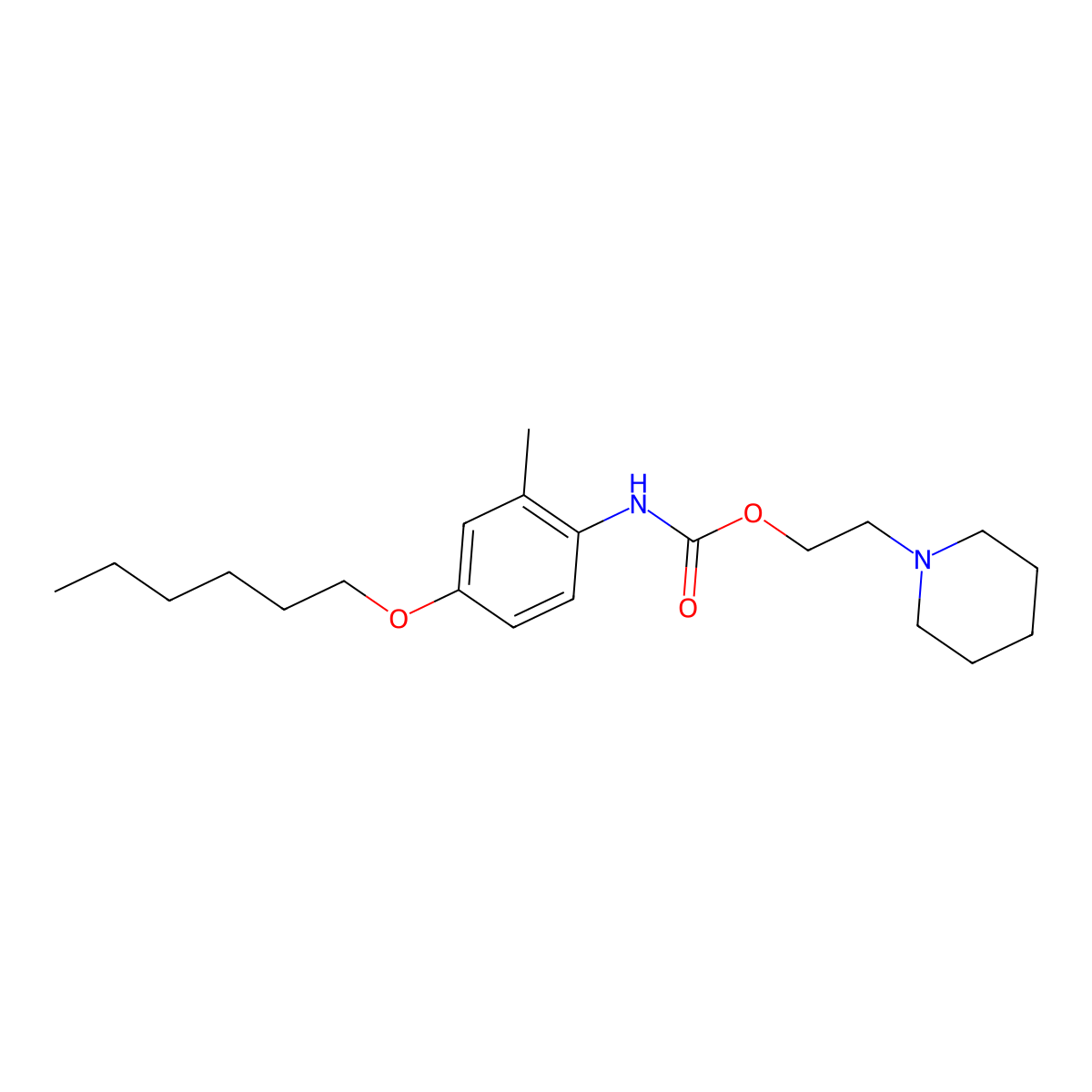 Carbanilic acid, 4-(hexyloxy)-2-methyl-, 2-piperidinoethyl ester molecular structure, CAS 63986-47-0