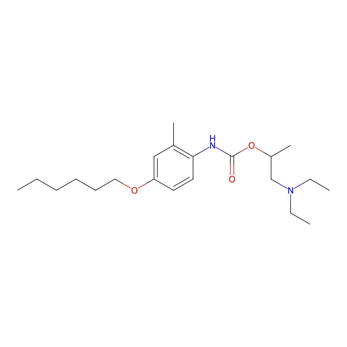 Carbanilic acid, 4-(hexyloxy)-2-methyl-, 1-((diethylamino)methyl)ethyl ester molecular structure, CAS 63986-57-2