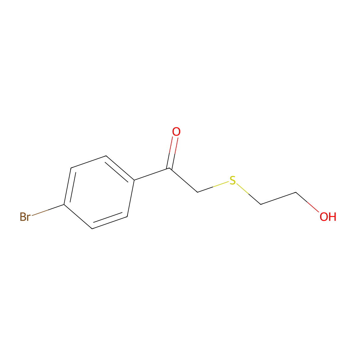 1-(4-Bromophenyl)-2-((2-hydroxyethyl)thio)ethan-1-one molecular structure, CAS 63987-99-5