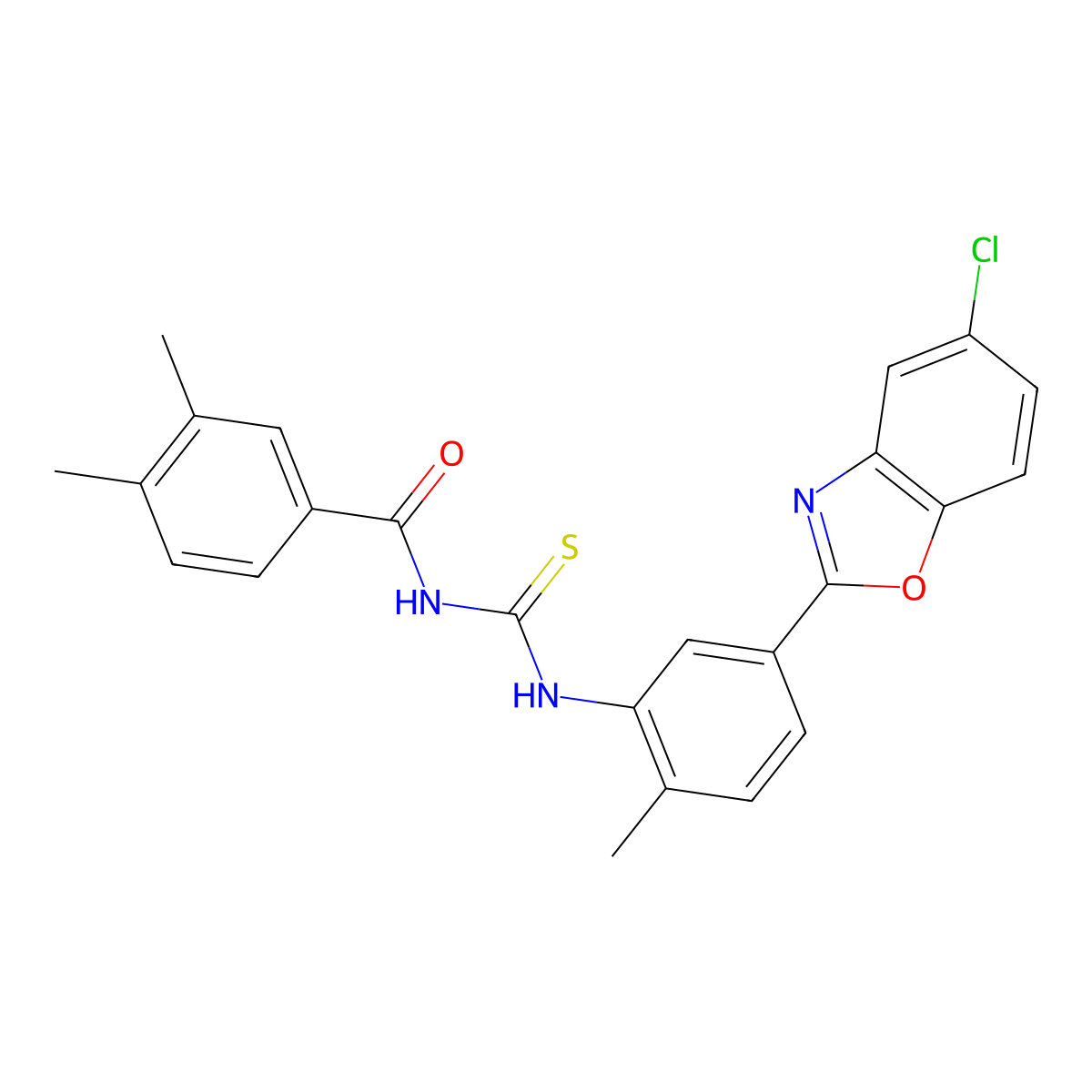 N-[[5-(5-chloro-1,3-benzoxazol-2-yl)-2-methylphenyl]carbamothioyl]-3,4-dimethylbenzamide molecular structure, CAS 6399-10-6