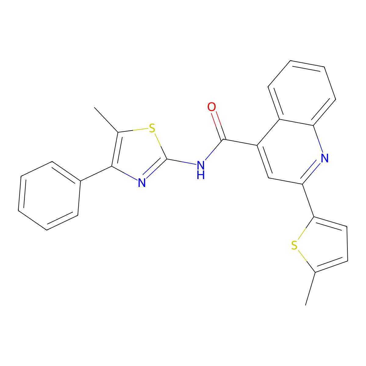 N-(5-methyl-4-phenyl-1,3-thiazol-2-yl)-2-(5-methylthiophen-2-yl)quinoline-4-carboxamide molecular structure, CAS 6399-59-3