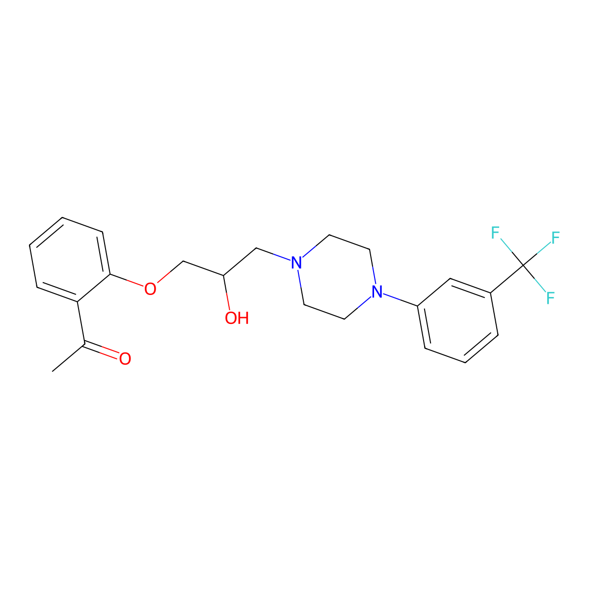 Acetophenone, 2'-((2-hydroxy-3-(4-(alpha,alpha,alpha-trifluoro-m-tolyl)piperazinyl))propoxy)- molecular structure, CAS 63990-53-4