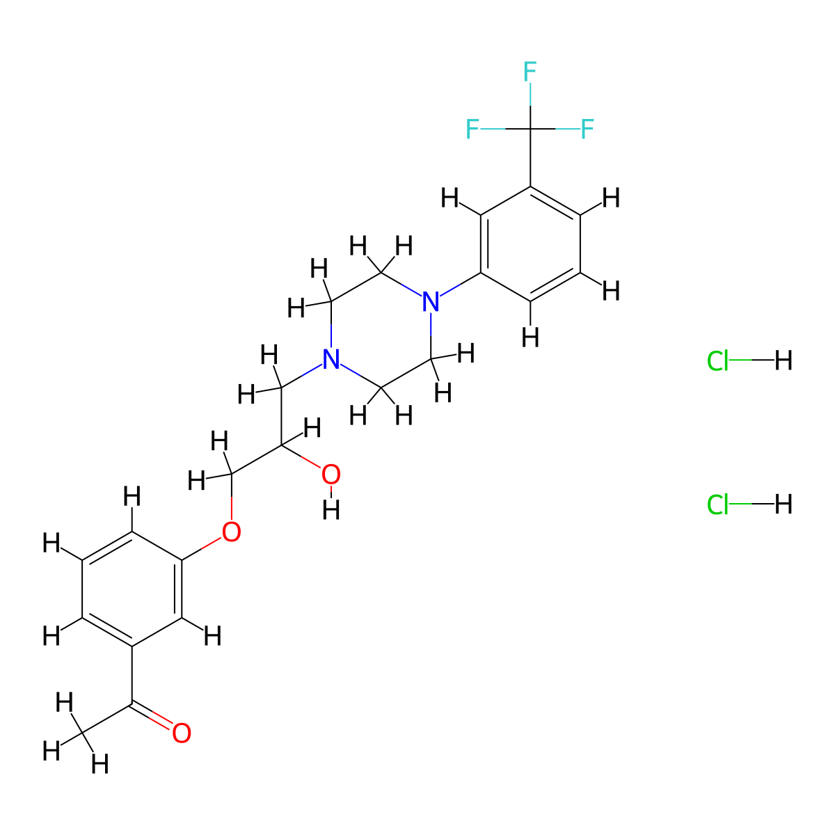 Acetophenone, 3'-((2-hydroxy-3-(4-(alpha,alpha,alpha-trifluoro-m-tolyl)piperazinyl))propoxy)-, dihydrochloride molecular structure, CAS 63990-54-5