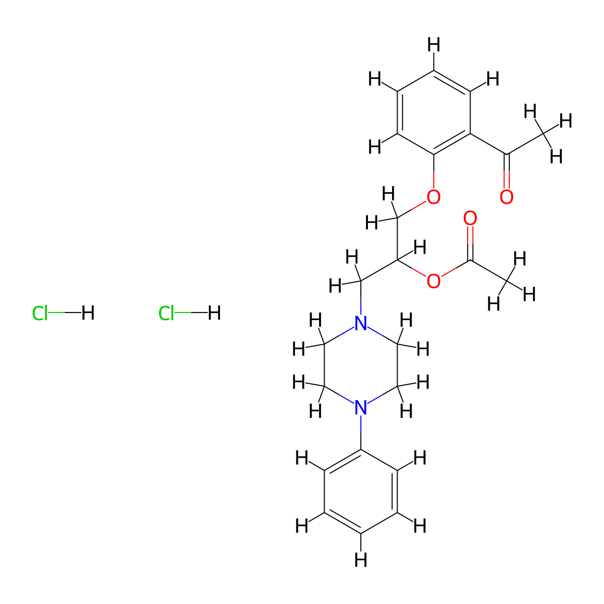 Acetophenone, 2'-((2-hydroxy-3-(4-phenylpiperazinyl))propoxy)-, dihydrochloride, acetate molecular structure, CAS 63990-86-3