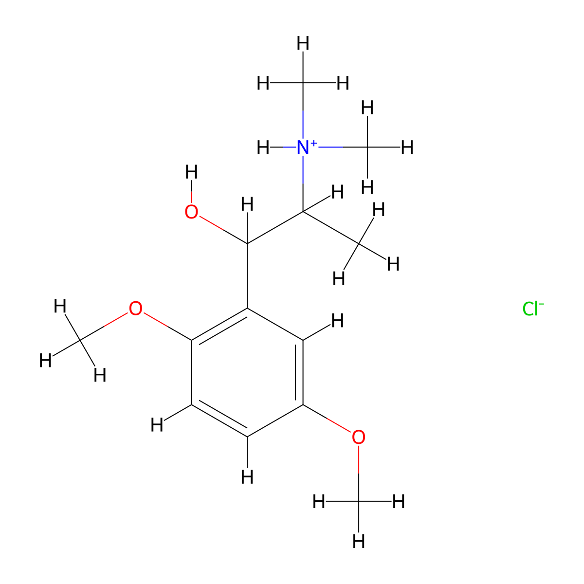1-(2,5-Dimethoxyphenyl)-2-(dimethylamino)propan-1-ol--hydrogen chloride (1/1) molecular structure, CAS 63991-15-1