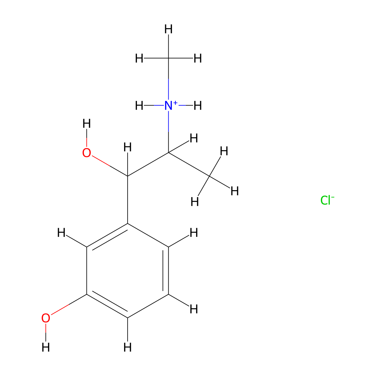 Benzyl alcohol, m-hydroxy-alpha-((methylamino)ethyl)-, hydrochloride, (-)- molecular structure, CAS 63991-21-9