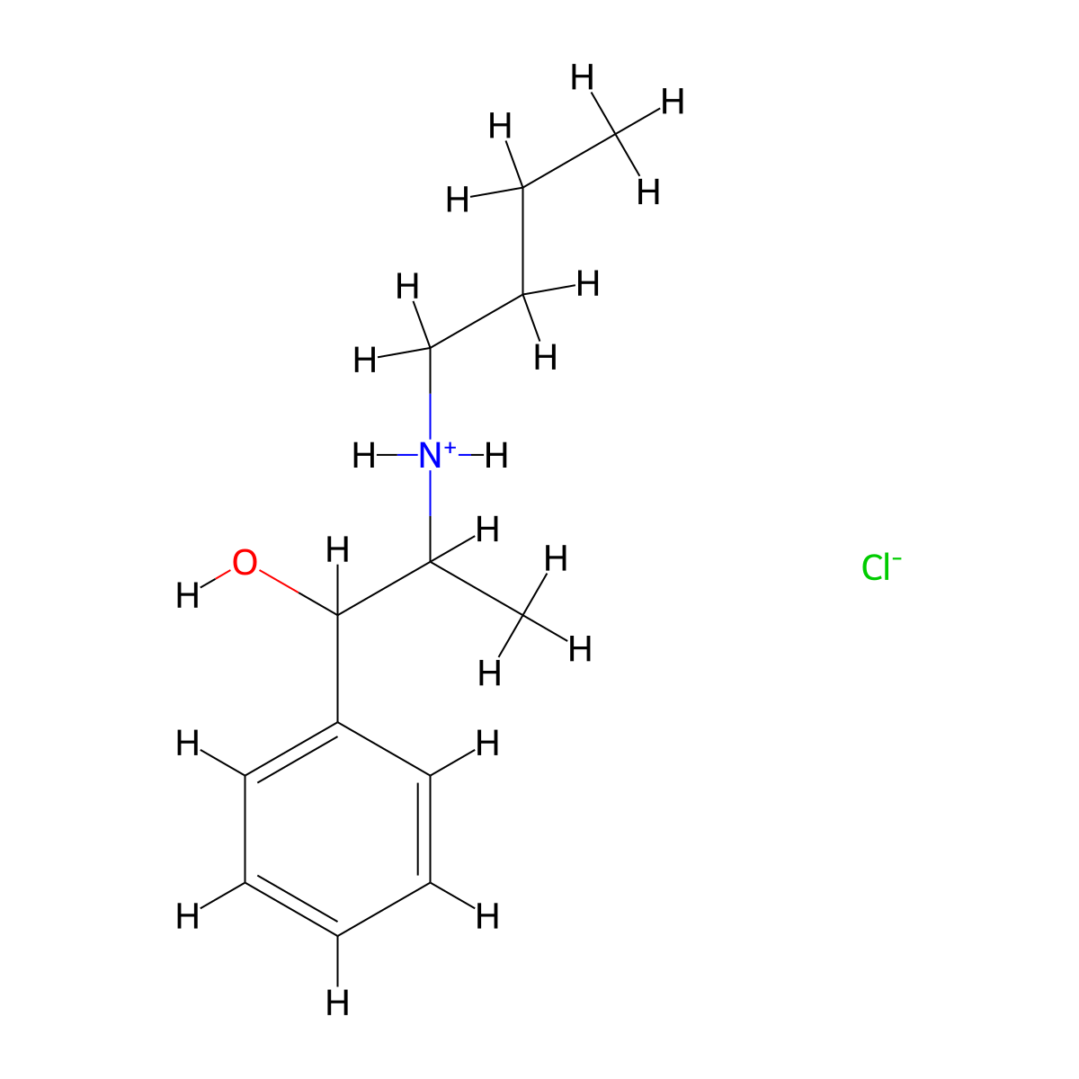 2-(Butylamino)-1-phenylpropan-1-ol--hydrogen chloride (1/1) molecular structure, CAS 63991-36-6
