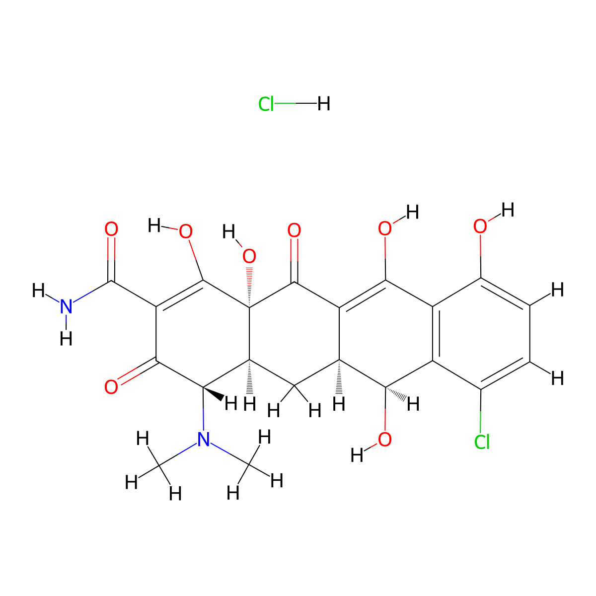 Demeclocycline hydrochloride molecular structure, CAS 64-73-3