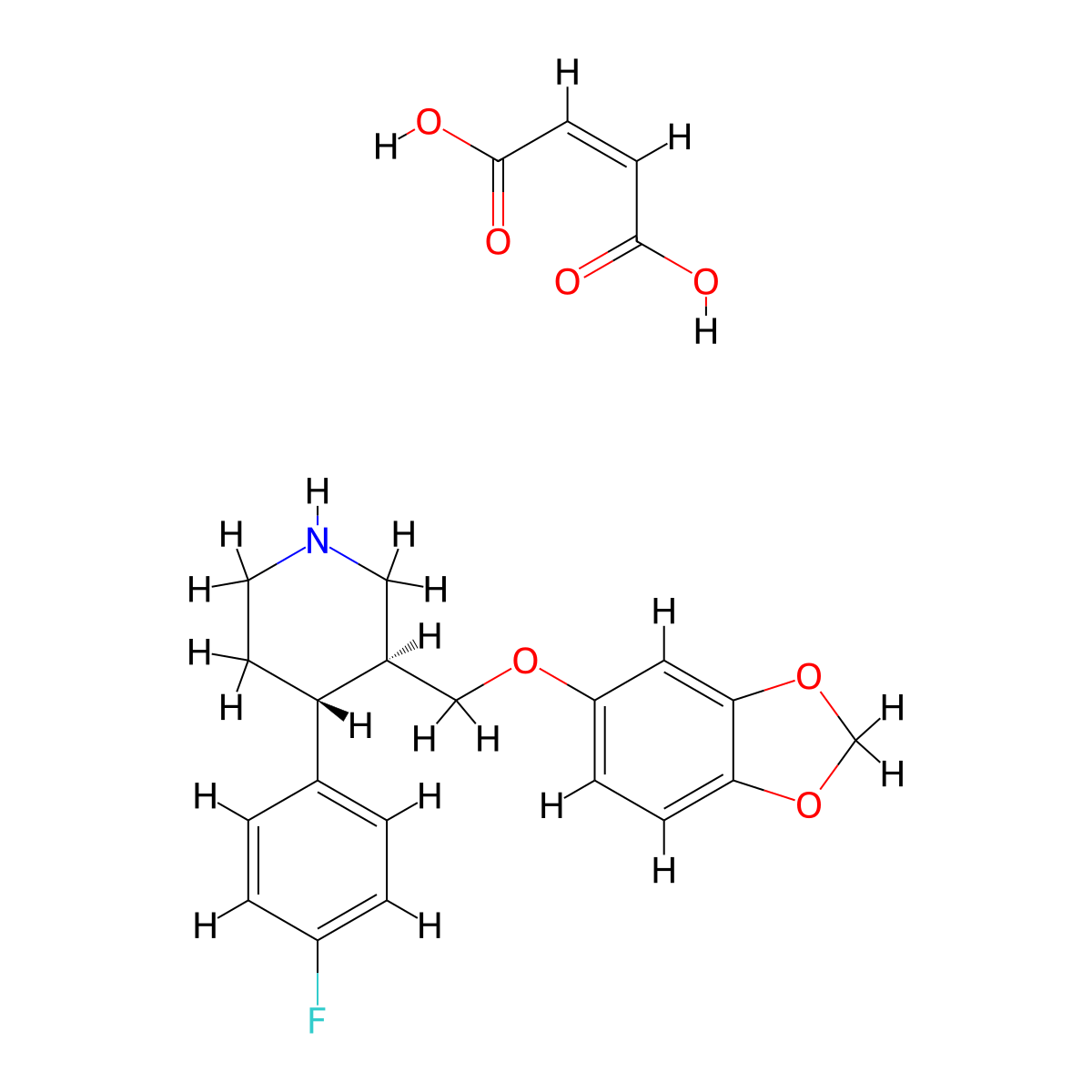 Piperidine, 3-((1,3-benzodioxol-5-yloxy)methyl)-4-(4-fluorophenyl)-, (3S,4R)-, (2Z)-2-butenedioate (1:1) molecular structure, CAS 64006-44-6